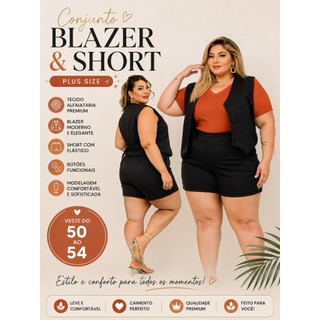 Conjunto Alfaiataria Plus Size Colete Shorts Blusa Plus Size Social Casual 50 54
