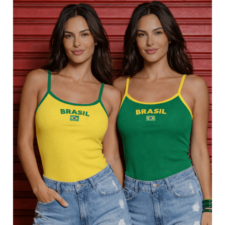 Blusa Brasil Feminino KIT 2 Blusinha Croped Baby Look Regata Copa do Mundo 2026 Estilosa Básica