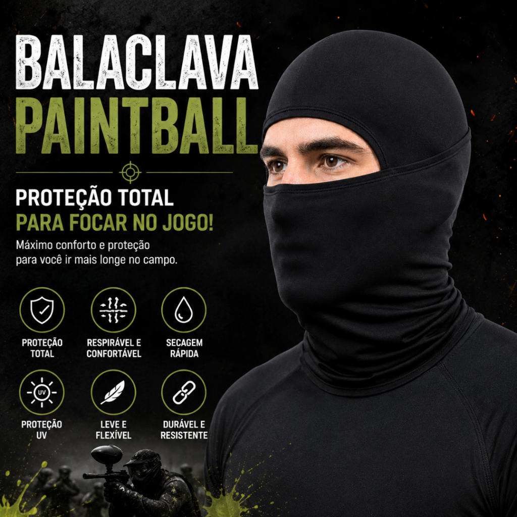 Balaclava Paintball Moto Airsoft Tática Respirável Proteção UV Secagem Rápida