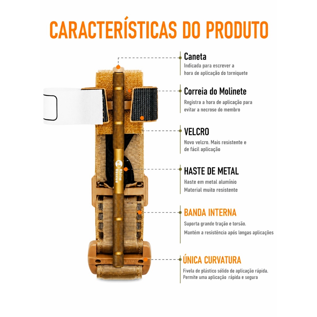 Torniquete Rhino Rescue TAM Gen-2 Haste Metálica Certificação CE ISO 13485