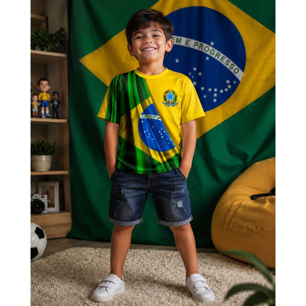 Camisa Camiseta Blusa Futebol Seleção Brasil Copa Do Mundo Infantil Adulto