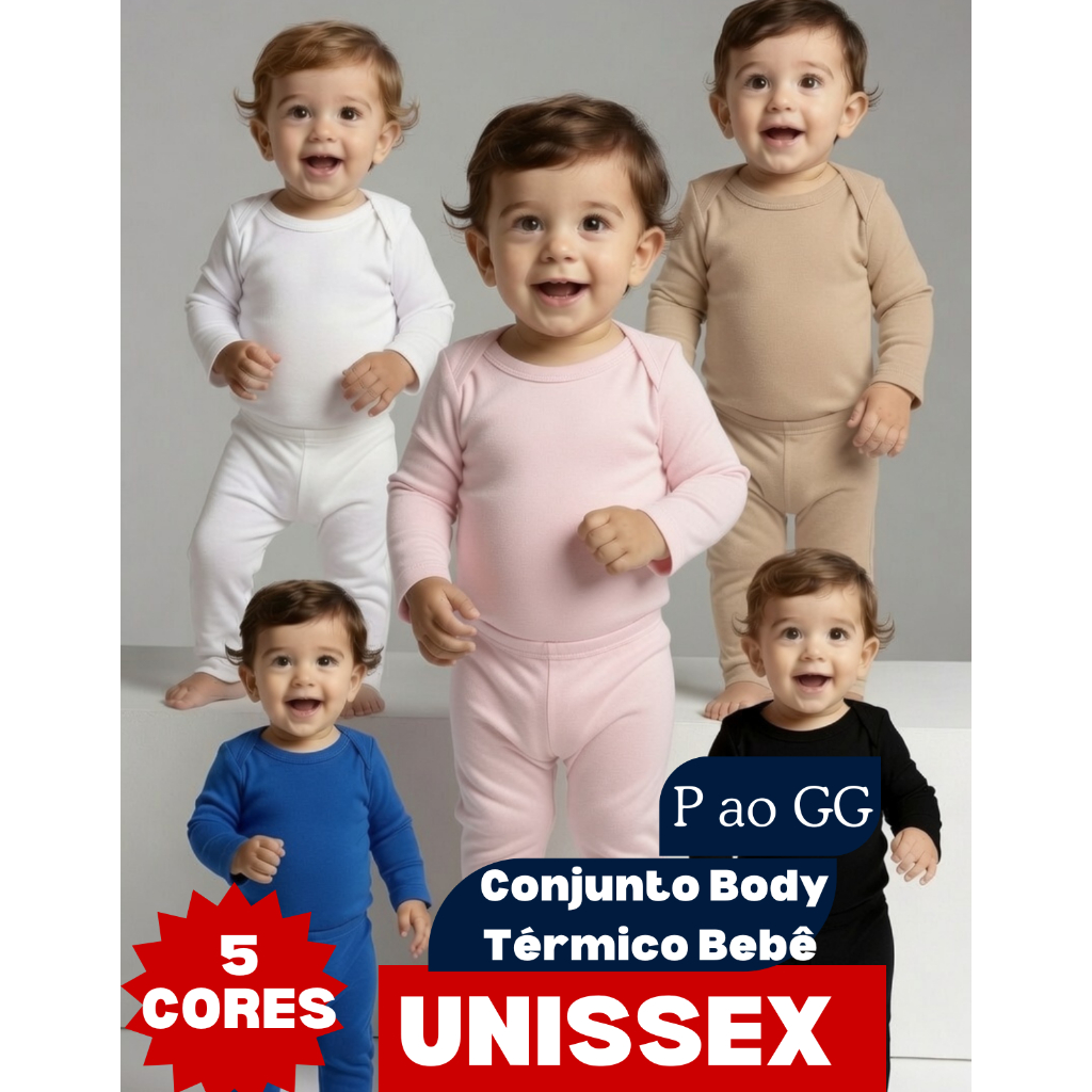 Conjunto Térmico Body Peluciado Bebê Inverno Quentinho Unissex Menino e Menina Body e Calça com Proteção UV
