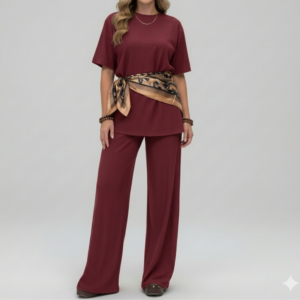 Conjunto Feminino Tendencia Blusa Soltinha + Calça Pantalona Confortável estilo Despojado