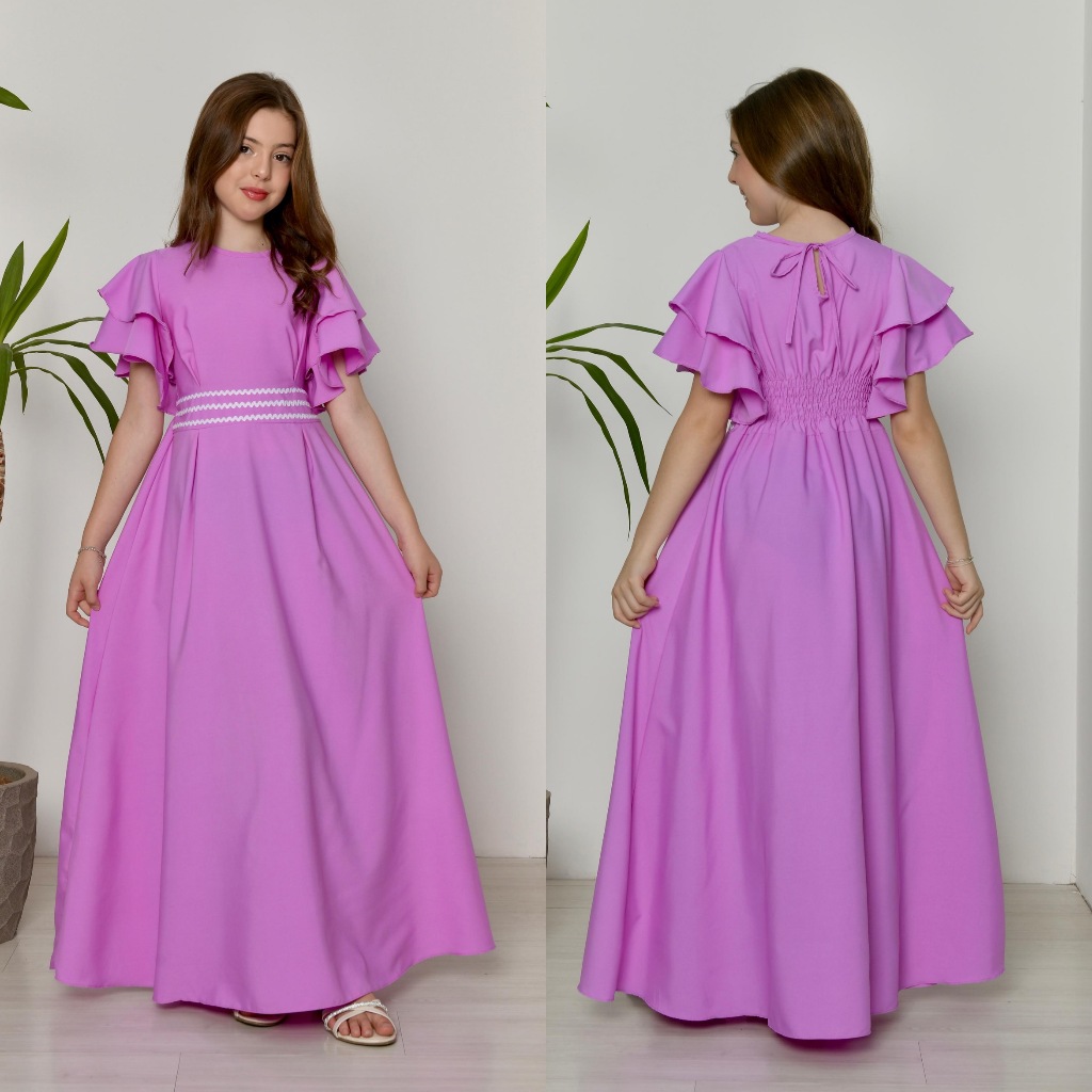 VESTIDO INFANTIL FEMININO EVANGELICO LONGO PARA MENINAS  GODÊ do 10 ao 16