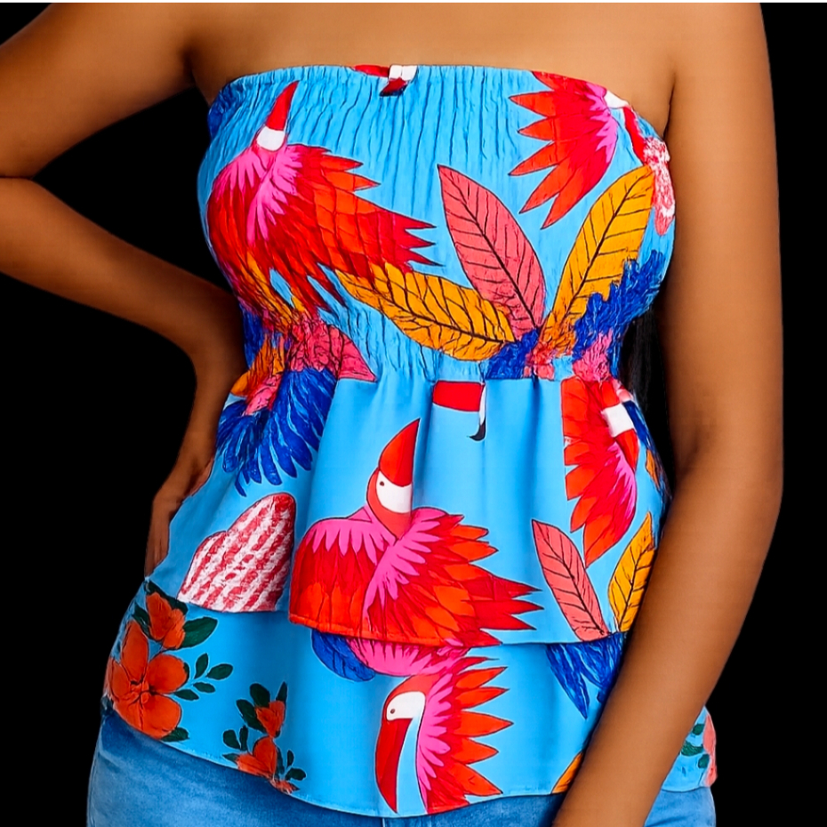 Blusa Tomara que Caia Lastex com Babado (Peplum) - Tendência Verão Tecido leve, fresco e que não amassa