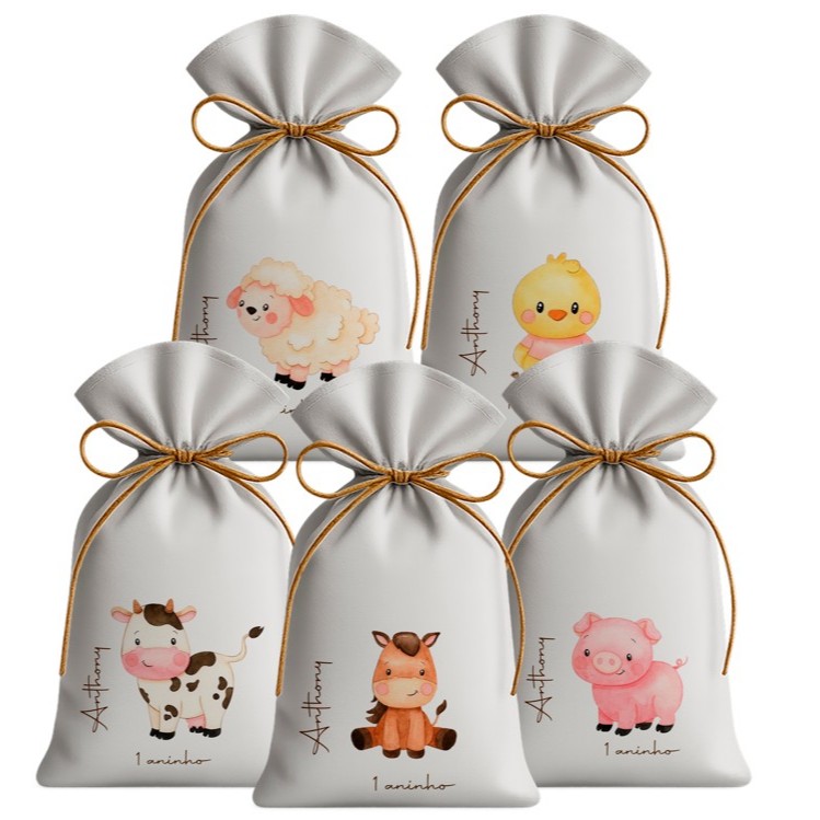 Saquinho Sacolinha Lembrancinha Festa Aniversário Infantil Tecido Personalizado Fazendinha