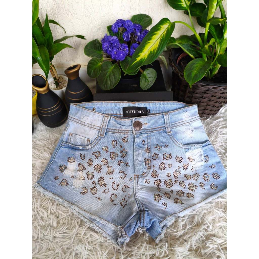 Shorts Adulto Feminino, Modelo Cintura Baixa, Jeans Destroyed, Tam; 34, Marca: Bauerbauer