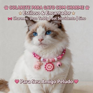 Coleira de Cachorro e Gato com Sino e Pingentes Fofo Coração e Pingente Sorridente Ajustá…