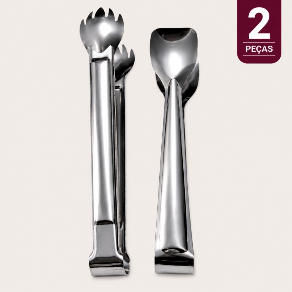 Pegador Frios Pegador Gelo Multiuso Inox 2 Peças Servir Saladas Petiscos Churrasco Cozinha
