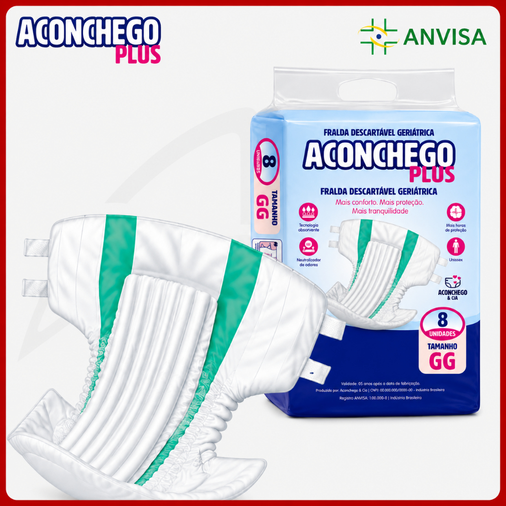 Fralda Geriátrica Descartável Aconchego Plus Alta Absorção GG 8 Un