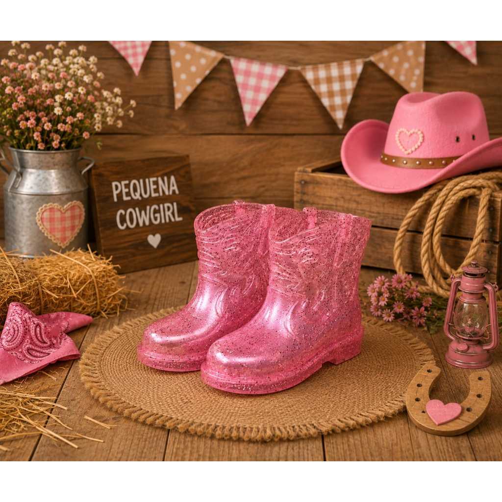 Bota injetada texana infantil solado antiderrapante leve confortavel estilo country meninos e menina