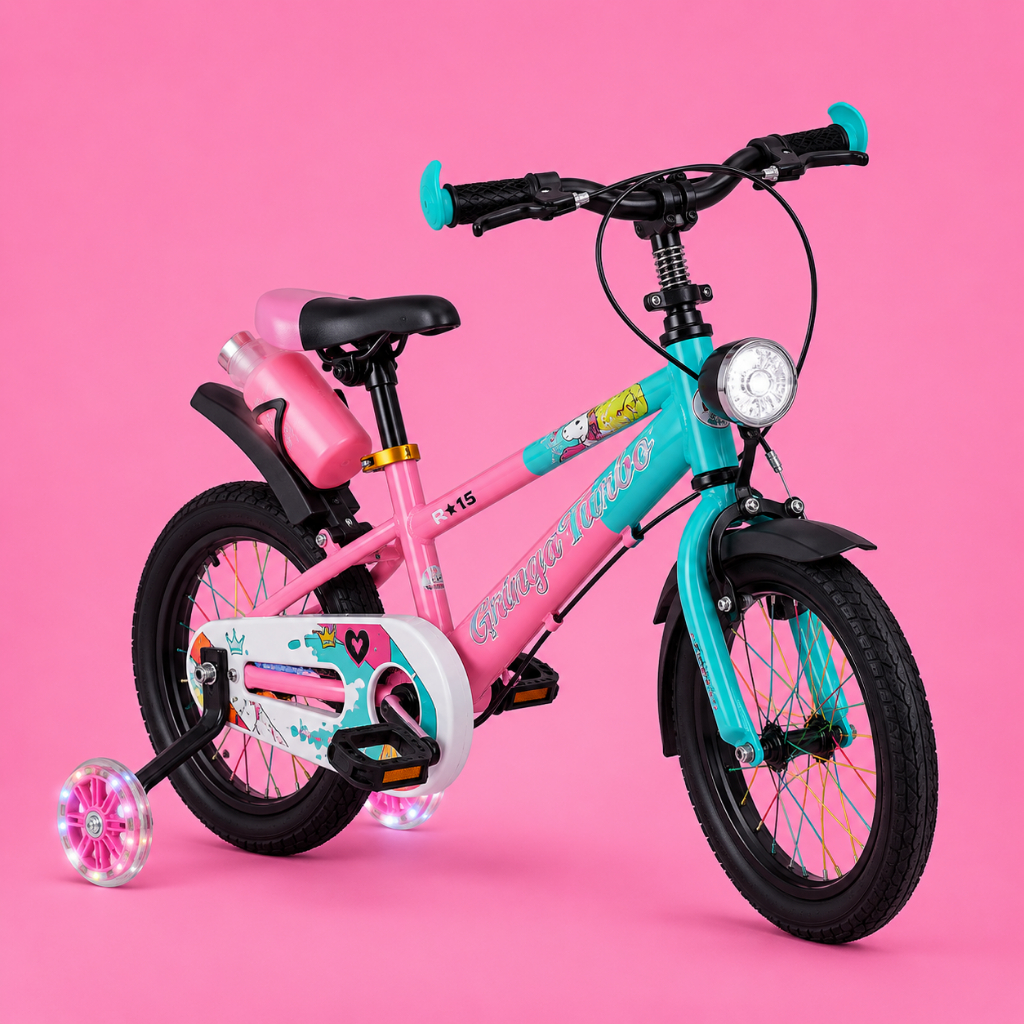 Bicicleta Infantil Aro 20 Rosa 6 a 10 Anos Estilo Shark com LED + Pneu Grosso + Rodinhas + Freio V-Brake Completa