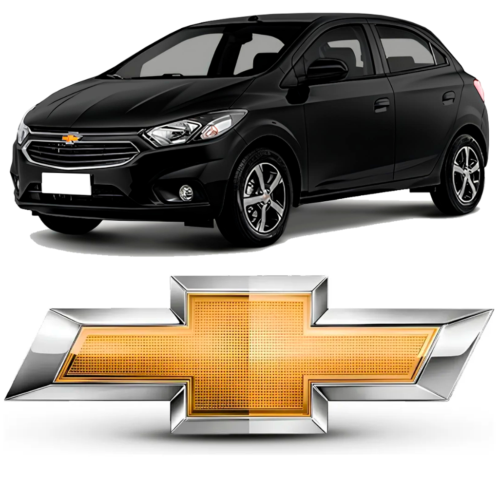 Emblema Grade Dianteira Onix Prisma Lt Ltz 2013 a 2019 Gravata Frontal Dourado