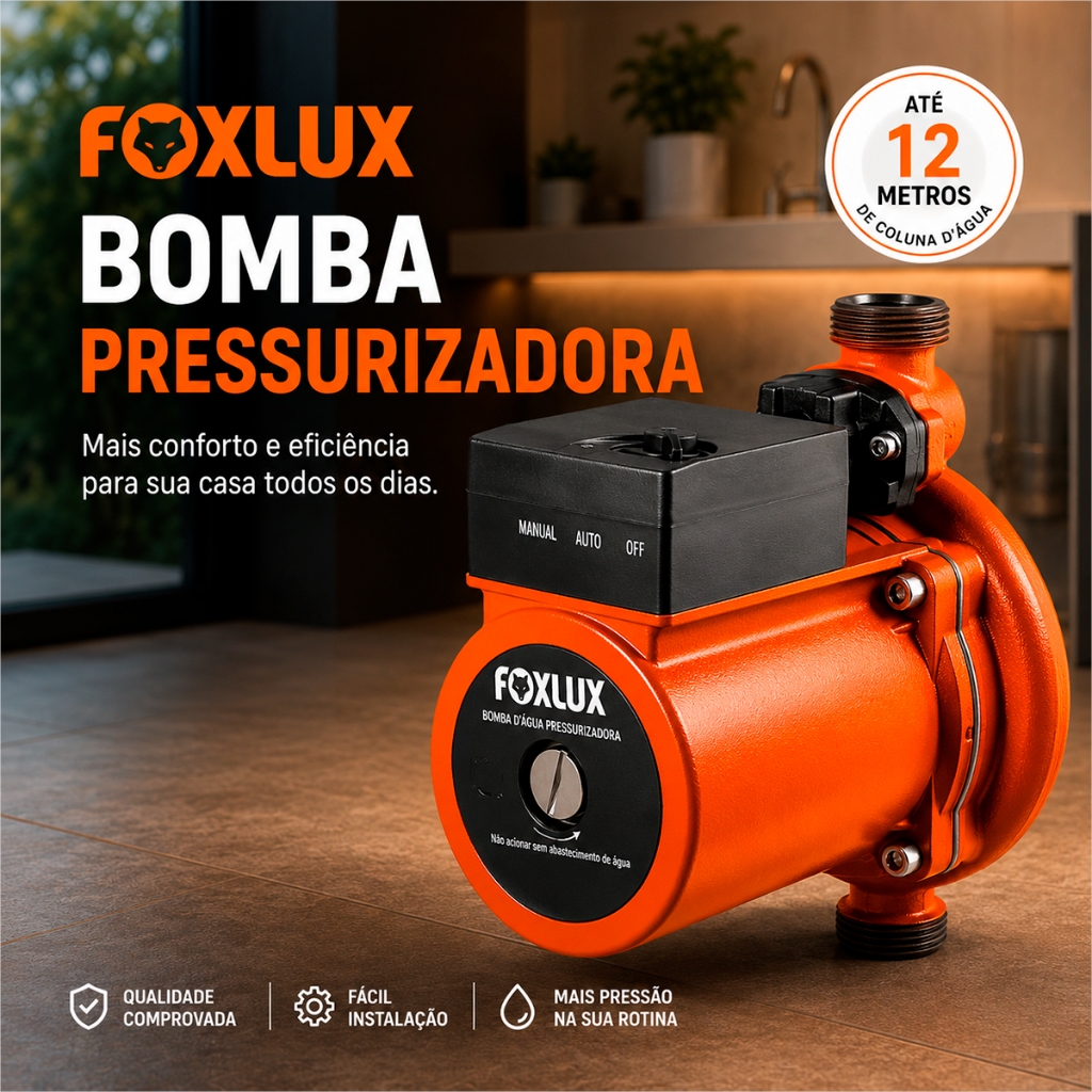 Bomba Pressurizadora Água 360W Bomba Pressurizadora Foxlux 220v Pressurizador Caixa DÁgua 3600L/Hora