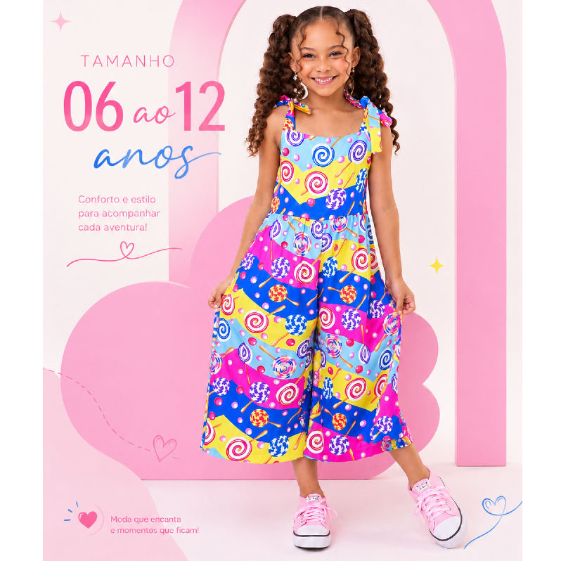 Macacão infantil casual menina estampas divertidas lançamento