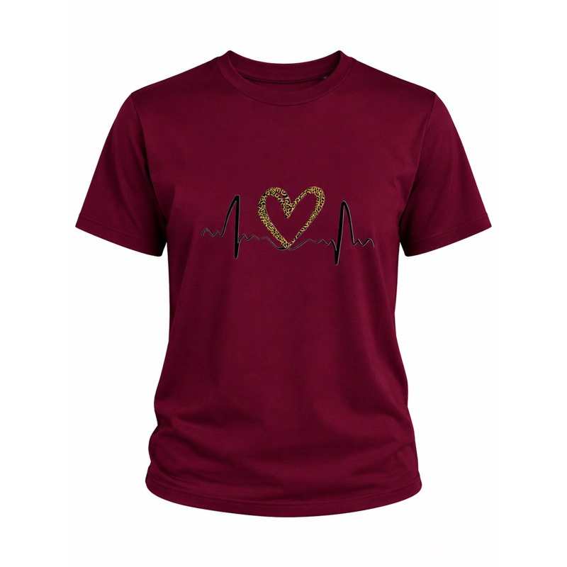 Camiseta Estampa Coração Oncinha Marsala Viral TikTok Feminina