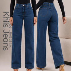Calça jeans feminina wide leg 100% algodão confortável