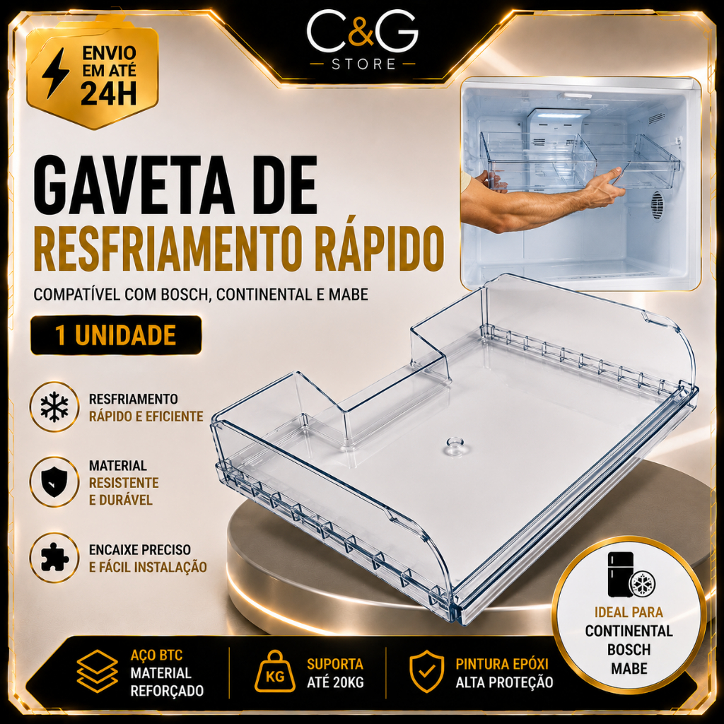 Gaveta Geladeira Acrilico Resfriamento Rápido Continental Bosch Mabe KDN42 KDN43 KDN44 KDN47 KDN48 KDN49 KDN50 REBS440