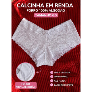 Calcinha De Renda Caleçon Confortável Forro 100% Algodão Não Marca Cós Largo Edição Limitada Tamanho Plus Size GG