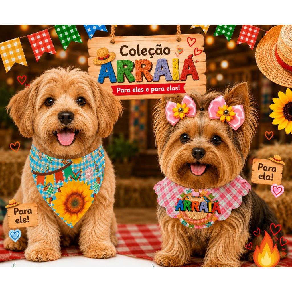 Kit Festa Junina Pet – Escolha sua Variação - Bandana - Gargantilha - Lacinhos Pet - Arraial Pet