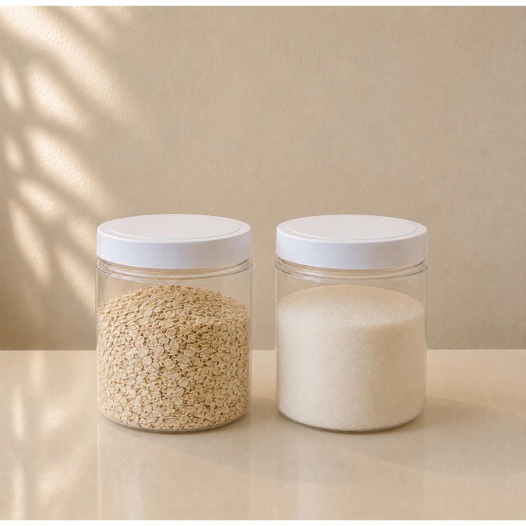 Kit 2 Potes 1000ml Reto Transparente Multiuso Minimalista Tampa Branca de Rosca Cozinha Mantimento