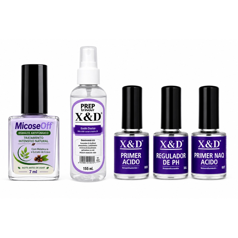 KIT PREPARAÇÃO + TRATAMENTO COMPLETO PARA UNHAS | Prep + Primer Ácido + Regulador de pH + Primer Não Ácido + MicoseOff