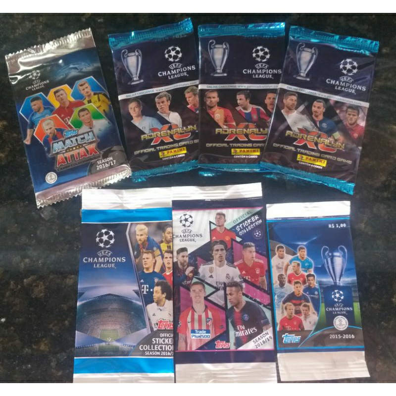 7 Envelopes Lacrados Diferentes da Champions League - Figurinhas e Cards - Panini e Topps - Vários Anos - Leia !!!