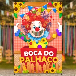 Painel Jogo Boca do Palhaço Vazado Interativo Decoração Festa Junina Sublimado 1,50x2,20m