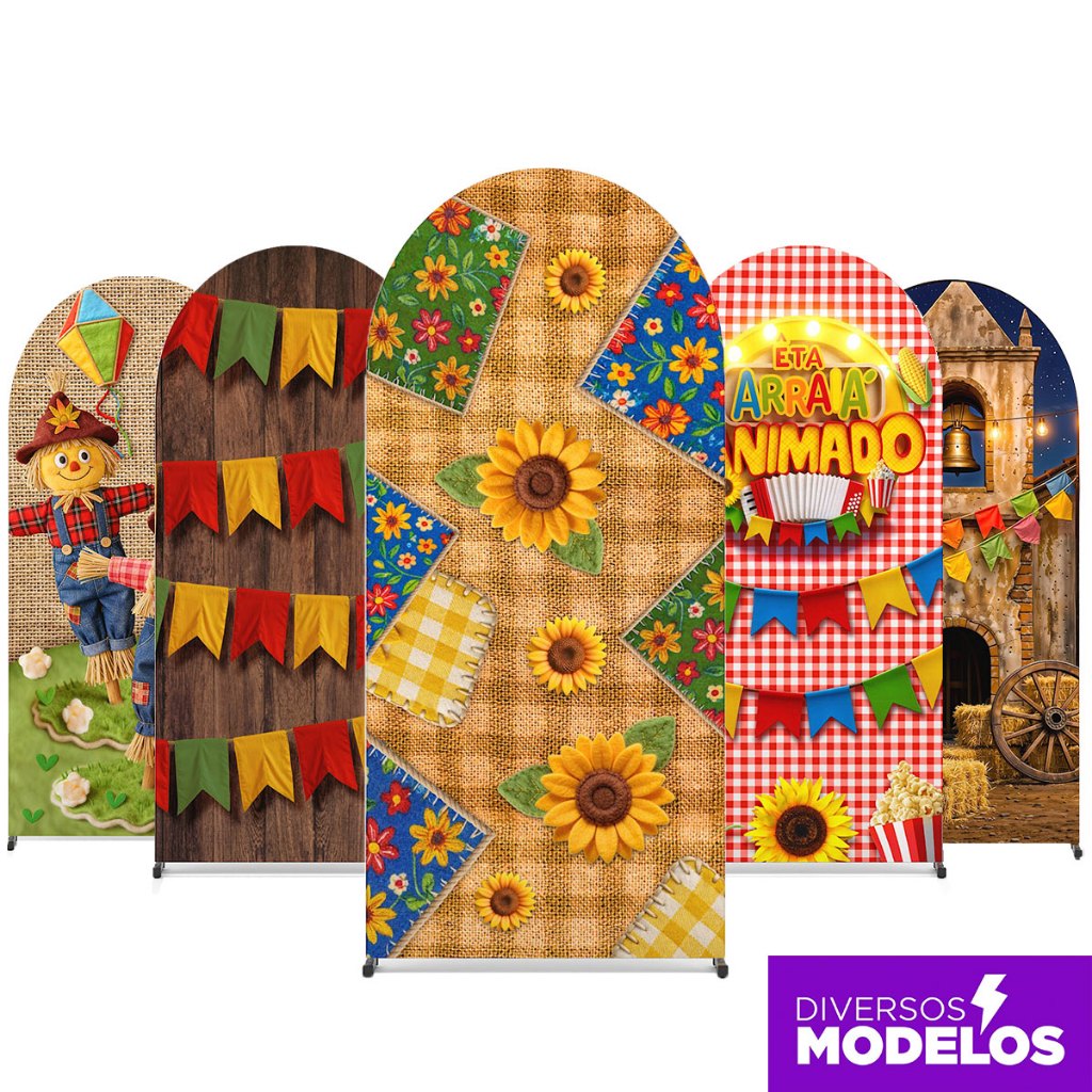 Painel Romano Festa Junina Decoração São João Arraiá Picolé Sublimado Em Tecido Veste Fácil 2x1m
