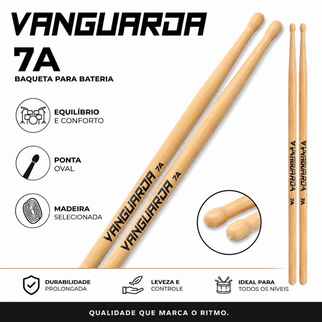Baquetas Bateria Profissional Resistente Vanguarda Madeira 7a Promoção