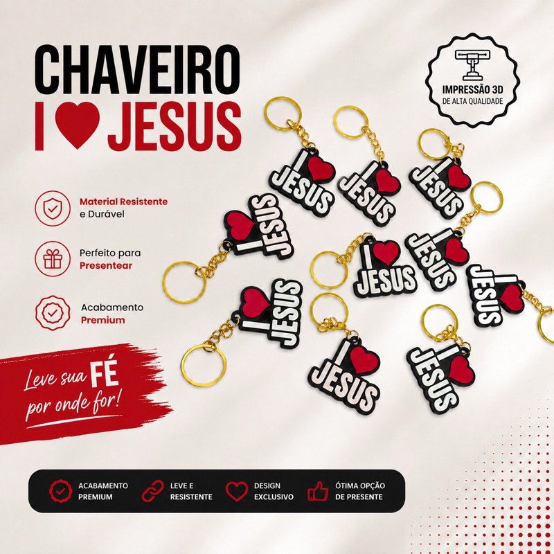 Chaveiro I Love Jesus Personalizado em Impressão 3D | Lembrancinha Cristã | Presente Religioso