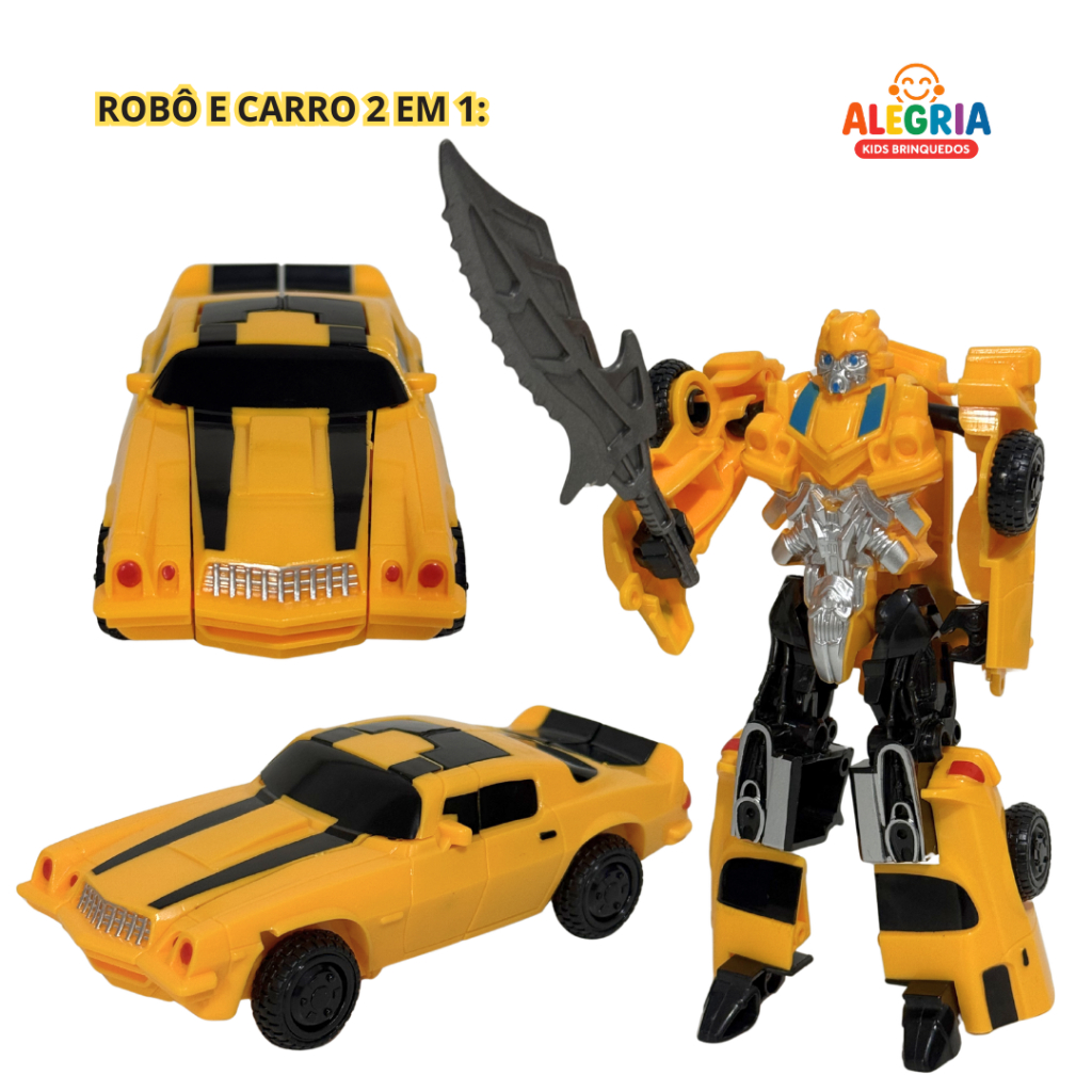 Robot War Robô Guerreiro Transformável Em Carro Amarelo 13cm Articulado Brinquedo Infantil Carro
