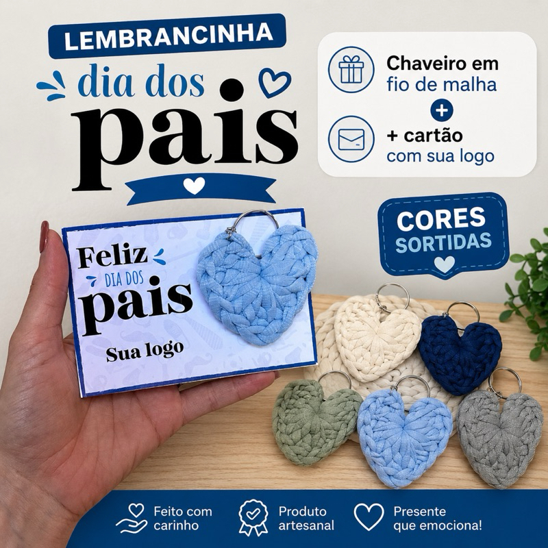 Kit Lembrancinhas Dia dos Pais Chaveiro Coração com Cartão | Personalizado com Logo | Atacado | ENVIAR LOGO NO CHAT