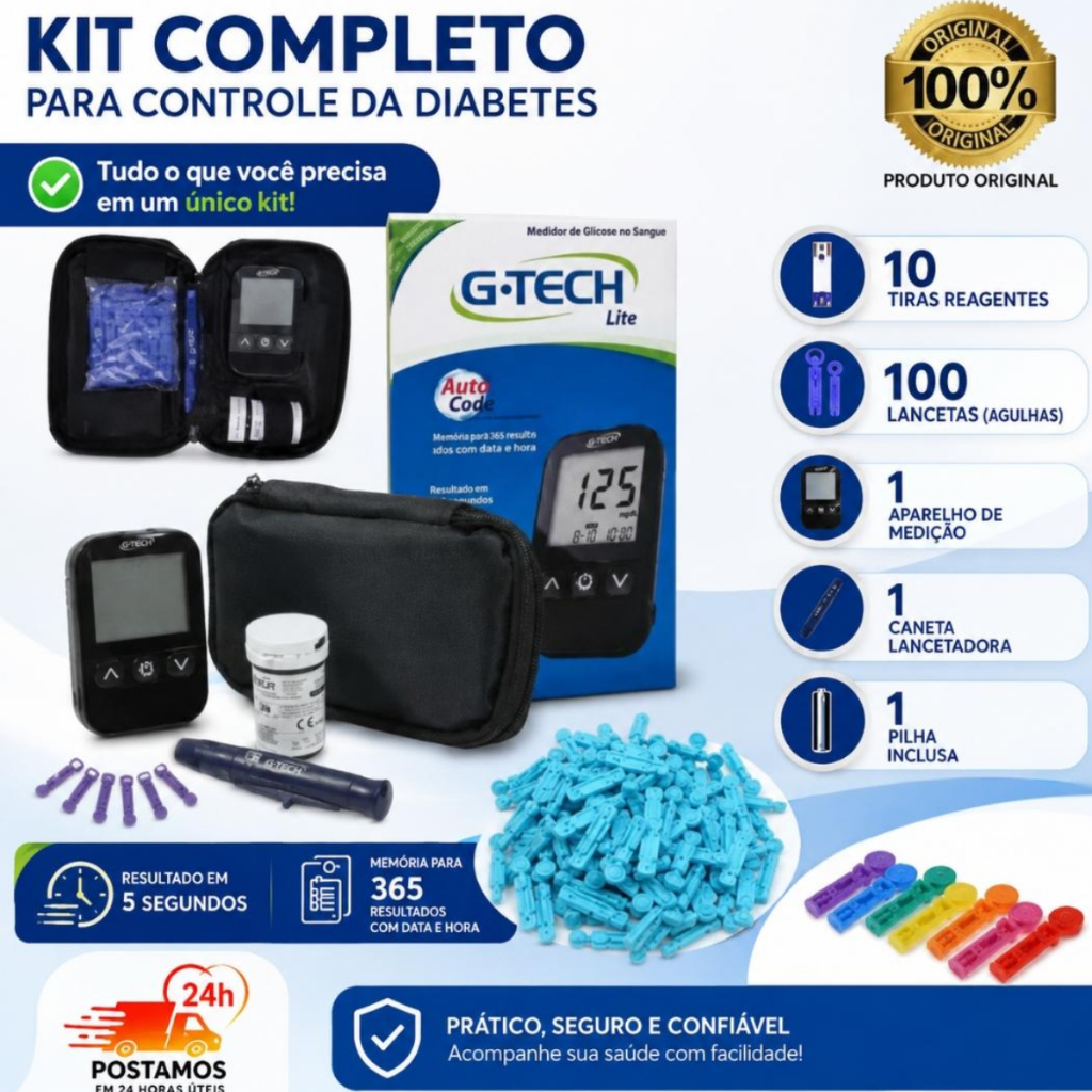 Kit Glicosímetro G-Tech Lite com 110 Agulhas