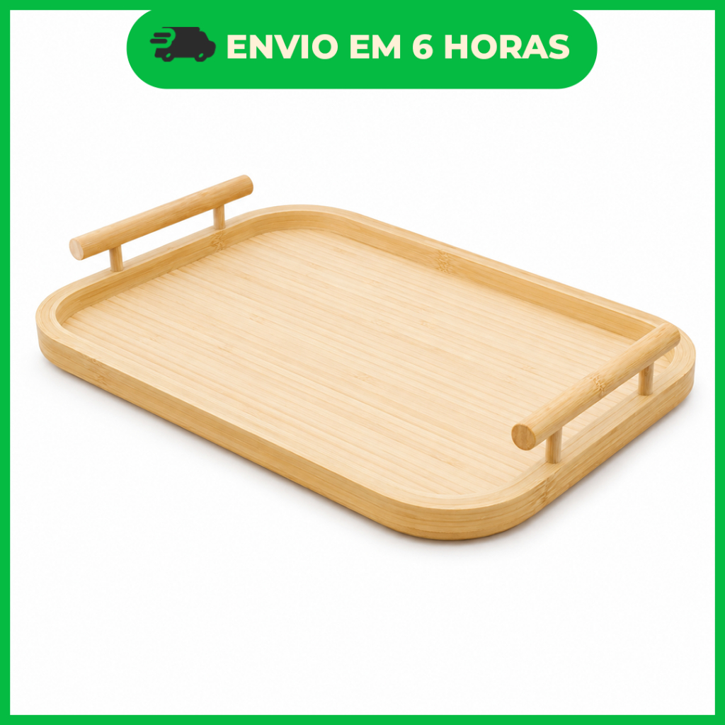 Bandeja retangular de Bambu - Com alça 38cmx25cm