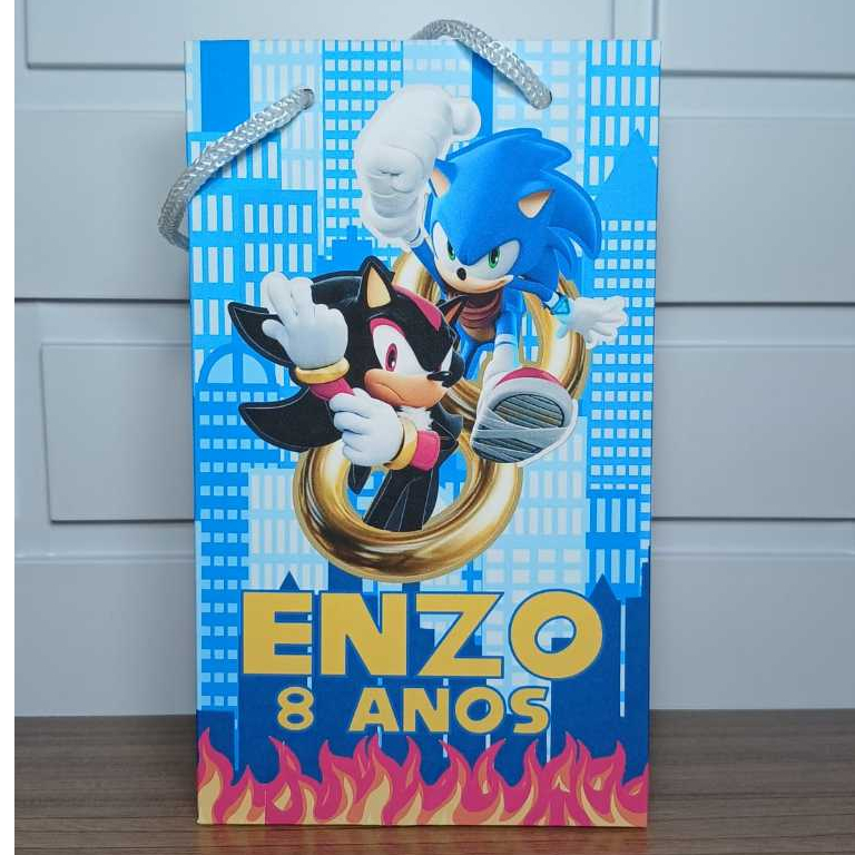 Sacolinha Personalizada  Sonic e Sheldon  Lembrancinha Aniversário Infantil