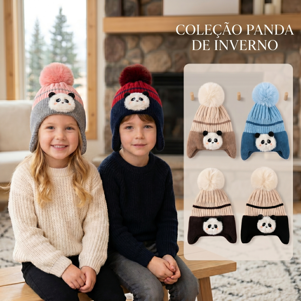 Gorro Touca Infantil Criança Menino Menina Tricotado Quente Inverno Com Protetor Aquecedor Orelha Pompom