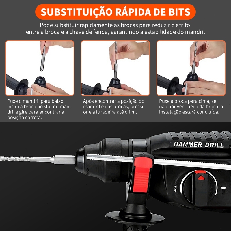 Detalhes do 1200W Martelete Rompedor de Impacto Profissional 4em1 com Maleta e Acessórios-110v/220v