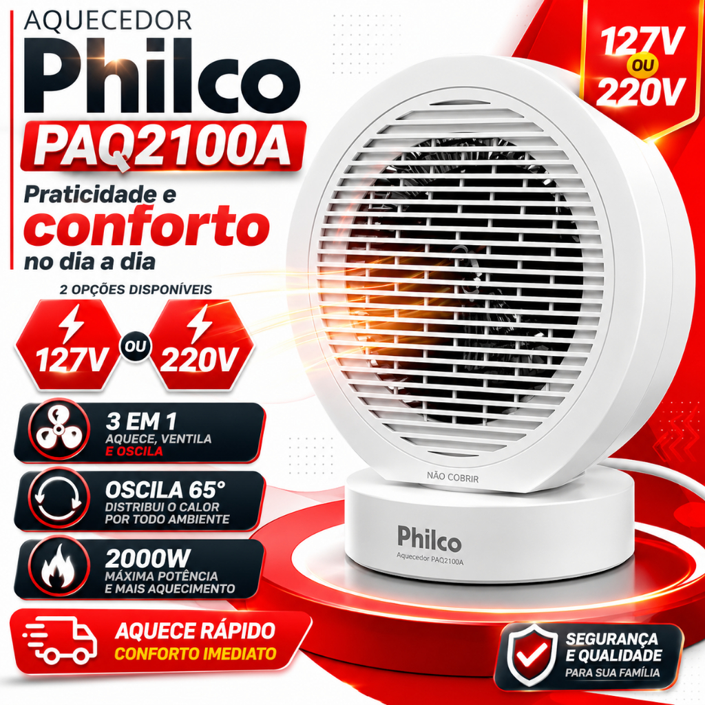 Aquecedor De Ambiente Philco 3 em 1 PAQ2100A 2000W  110/220v