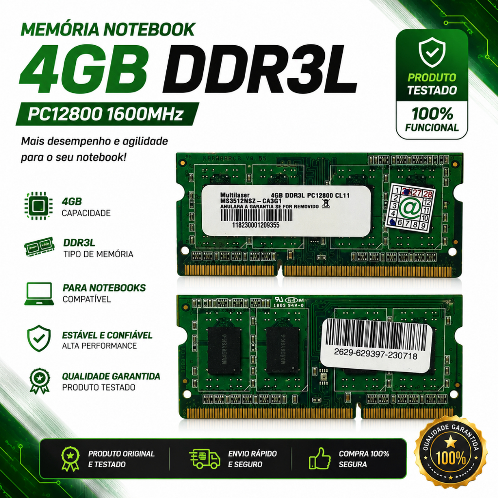Memoria P/ Notebook 4GB DDR3 PC3L-12800s