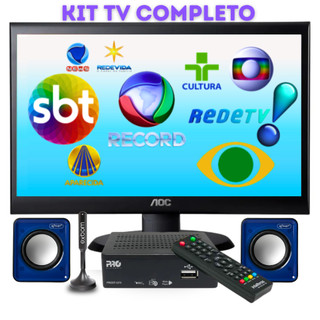 Kit TV/Monitor 20 Polegadas Completo c/ Conversor Digital + Antena HDTV + Caixas de Som Pronto p uso