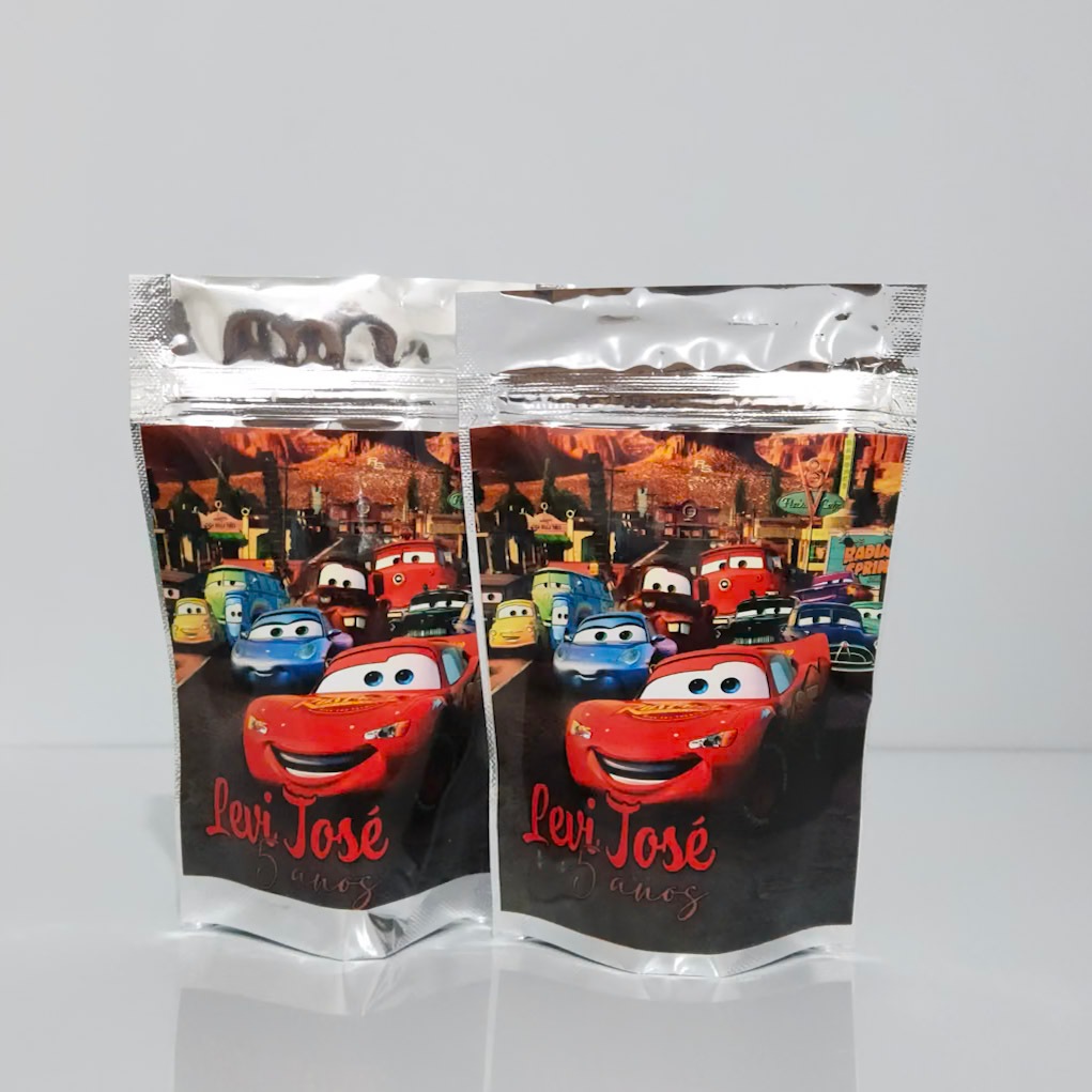 SAQUINHO METALIZADO PERSONALIZADO CARROS DISNEY VERMELHO LEMBRANCINHA PARA FESTA INFANTIL MENINO/MENINA