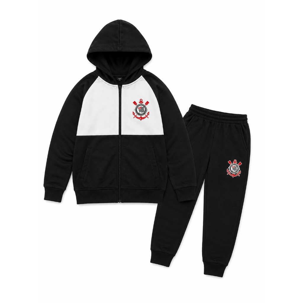 Conjunto Agasalho Moletom Juvenil Infantil Corinthians