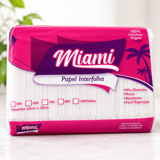 Papel Toalha Interfolha Miami 20x20cm 1000 Folhas 100% Celulose Virgem Alta Absorção