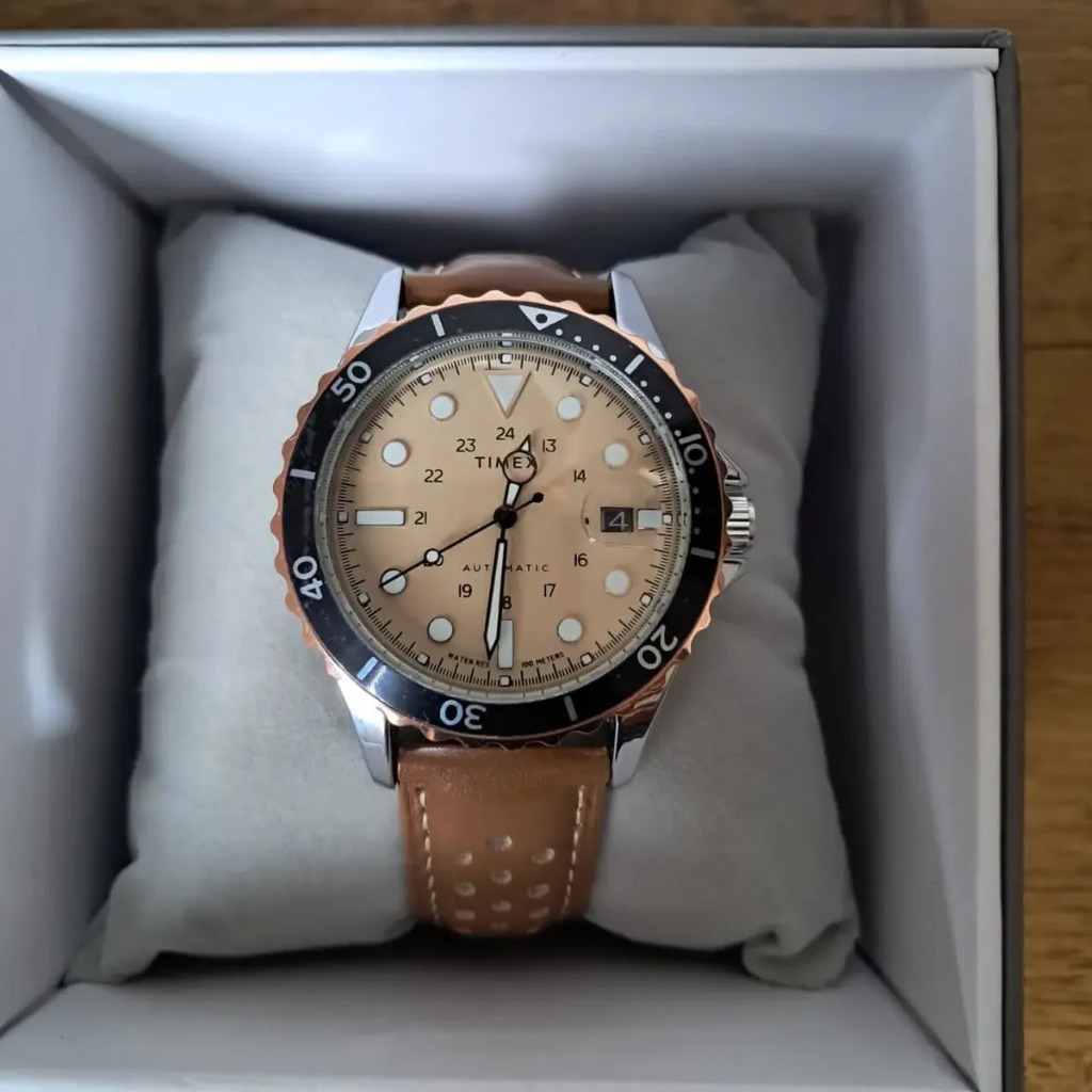 Relogio Timex Automatico Masculino Pulseira Couro Com Caixa