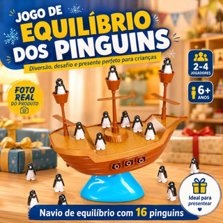 Jogo de Equilíbrio dos Pinguins Navio com 16 Peças Brinquedo Educativo Infantil 6+ Anos