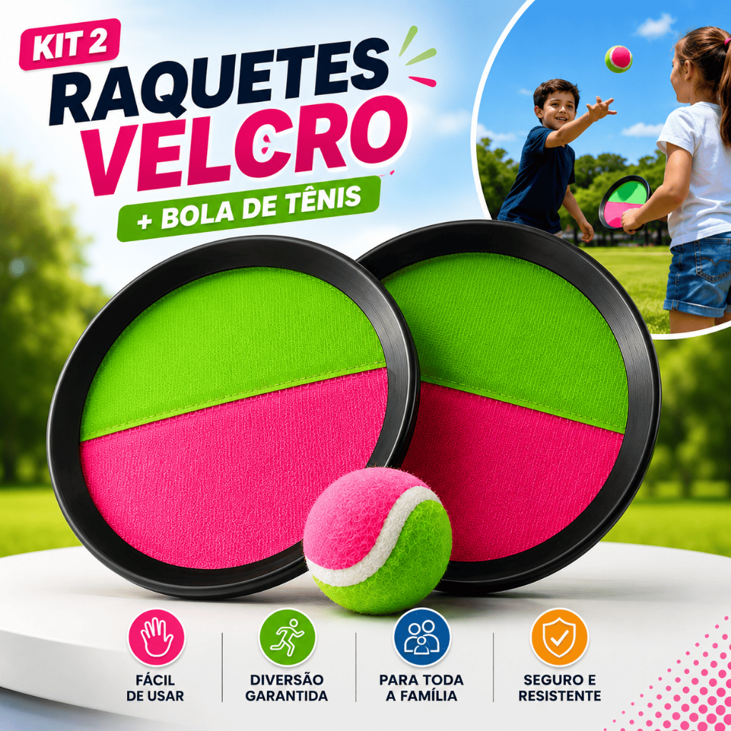 Kit Raquete Velcro Bola - Jogar ao Ar Livre Esporte Infantil Pais Filhos Férias Verão Bolinha