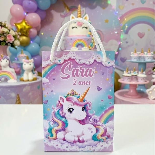 Sacolinhas Personalizadas P para Lembrancinhas Festa Infantil Tema Unicórnio