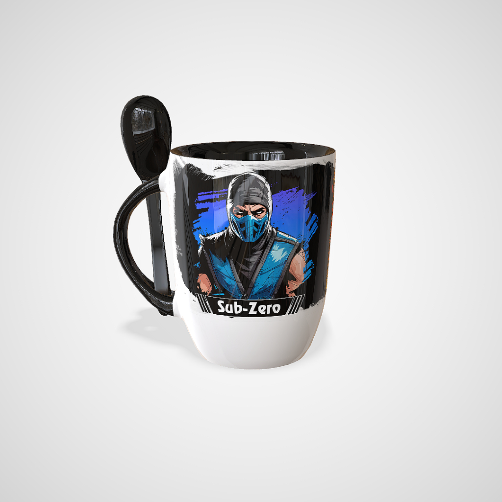 Caneca Personalizada Sub-Zero Mortal Kombat Com Colher Brinde Geek Gamer