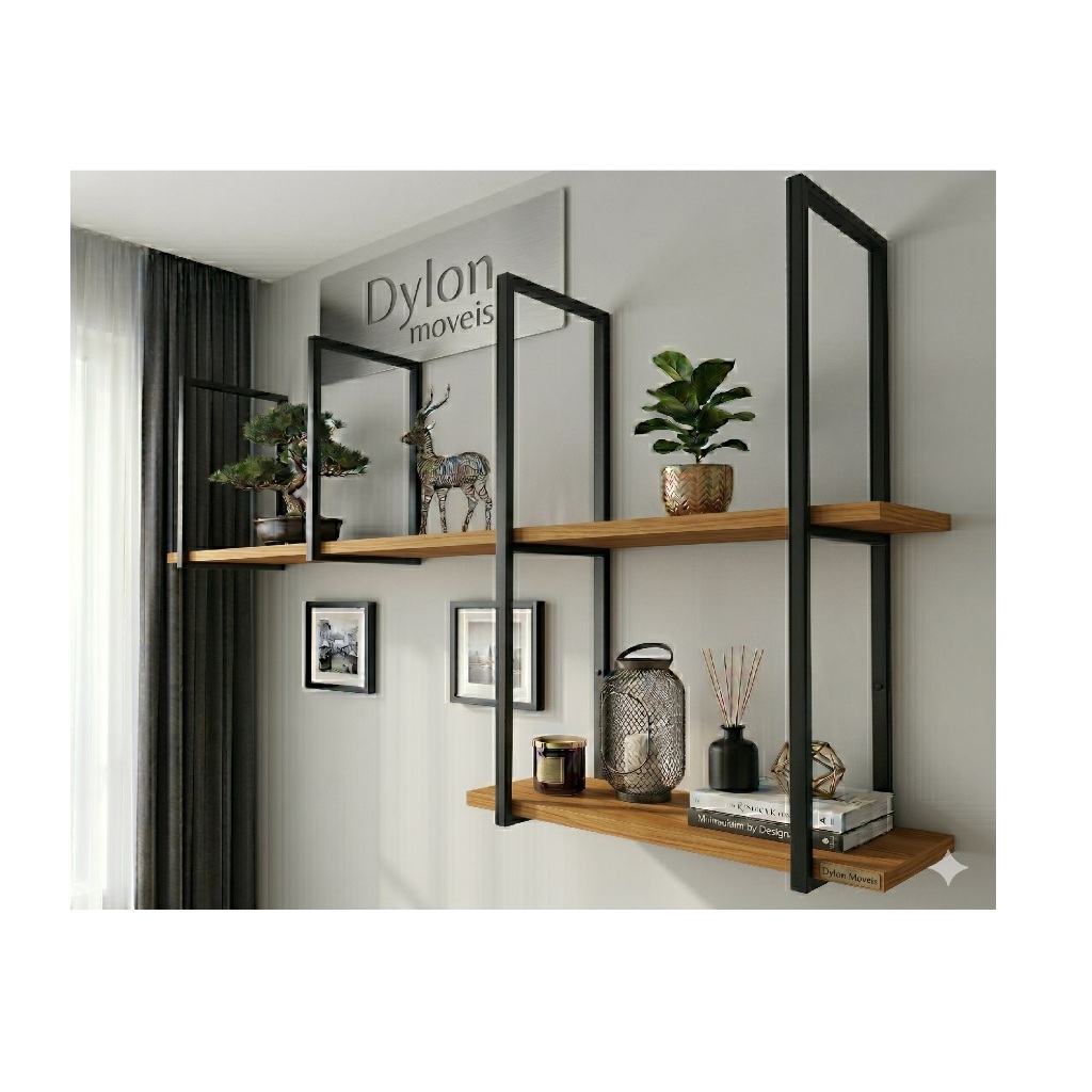 Kit Prateleira Industrial Lux Completo - Amadeirado